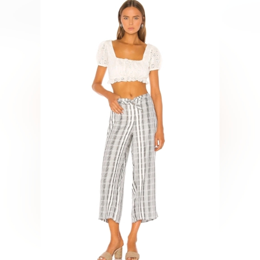 NWT L*Space Lana Pants Wide Leg Cover Up PCH Stripe Plaid Tie Waist Sz M